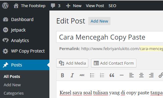 cara mencegah copy paste di wordpress selfhosted dengan copy protect