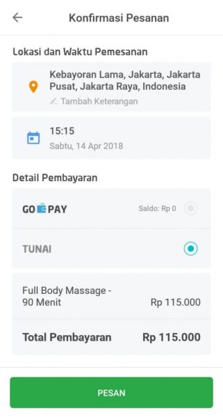 review layanan go massage dari gojek dengan aplikasi go life