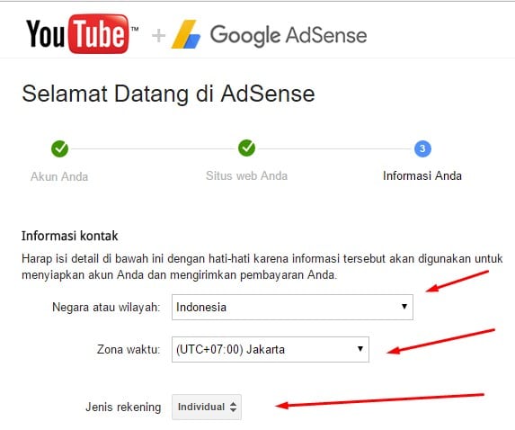 mengisi akun adsense 